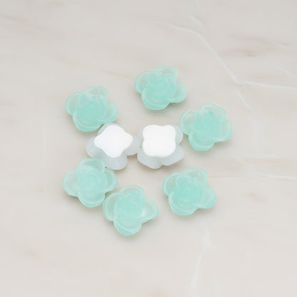 Persimmon Flower Flat Back Cabochon, 6 Pc - Ice Mint (CB.010)
