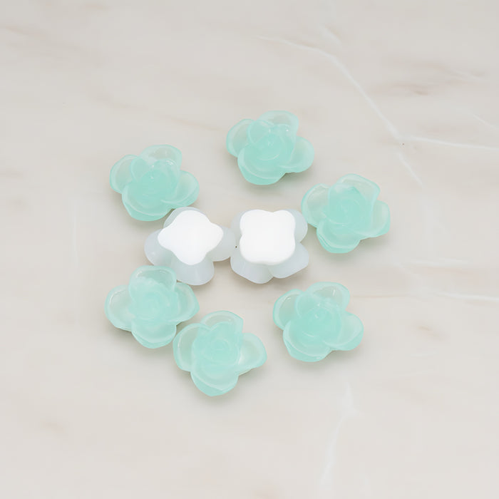 Persimmon Flower Flat Back Cabochon, 6 Pc - Ice Mint (CB.010)