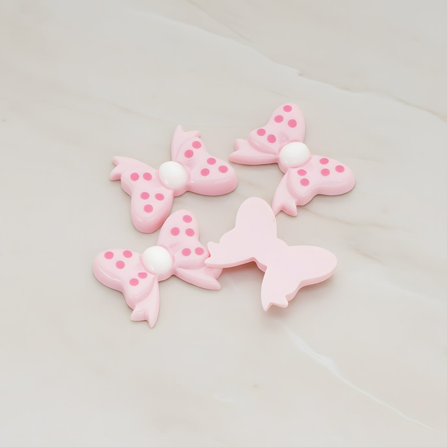Polka Dot Bow Flat Back Cabochon, 10 Pc - Baby Pink (CB.012)