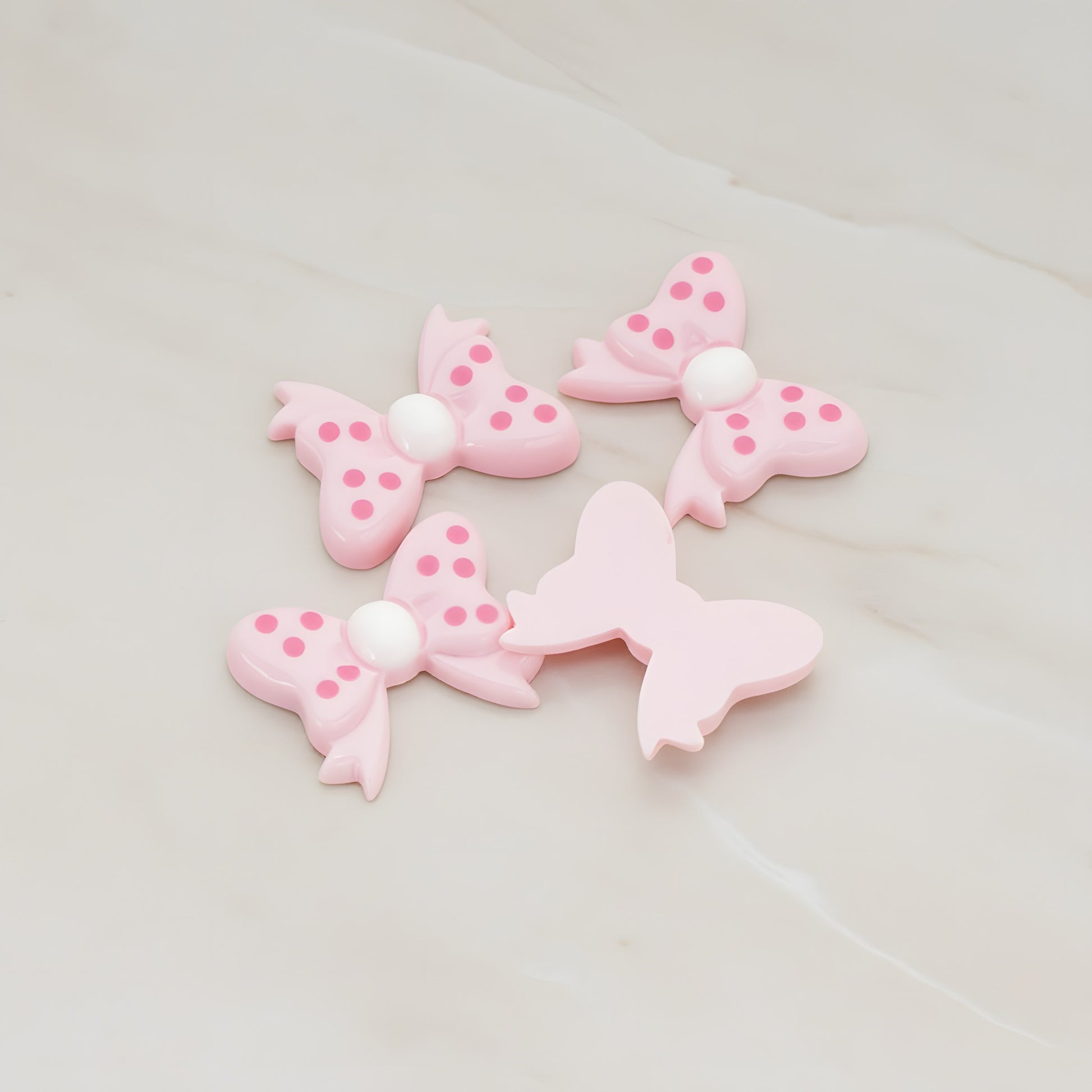 Polka Dot Bow Flat Back Cabochon, 10 Pc - Baby Pink (CB.012)