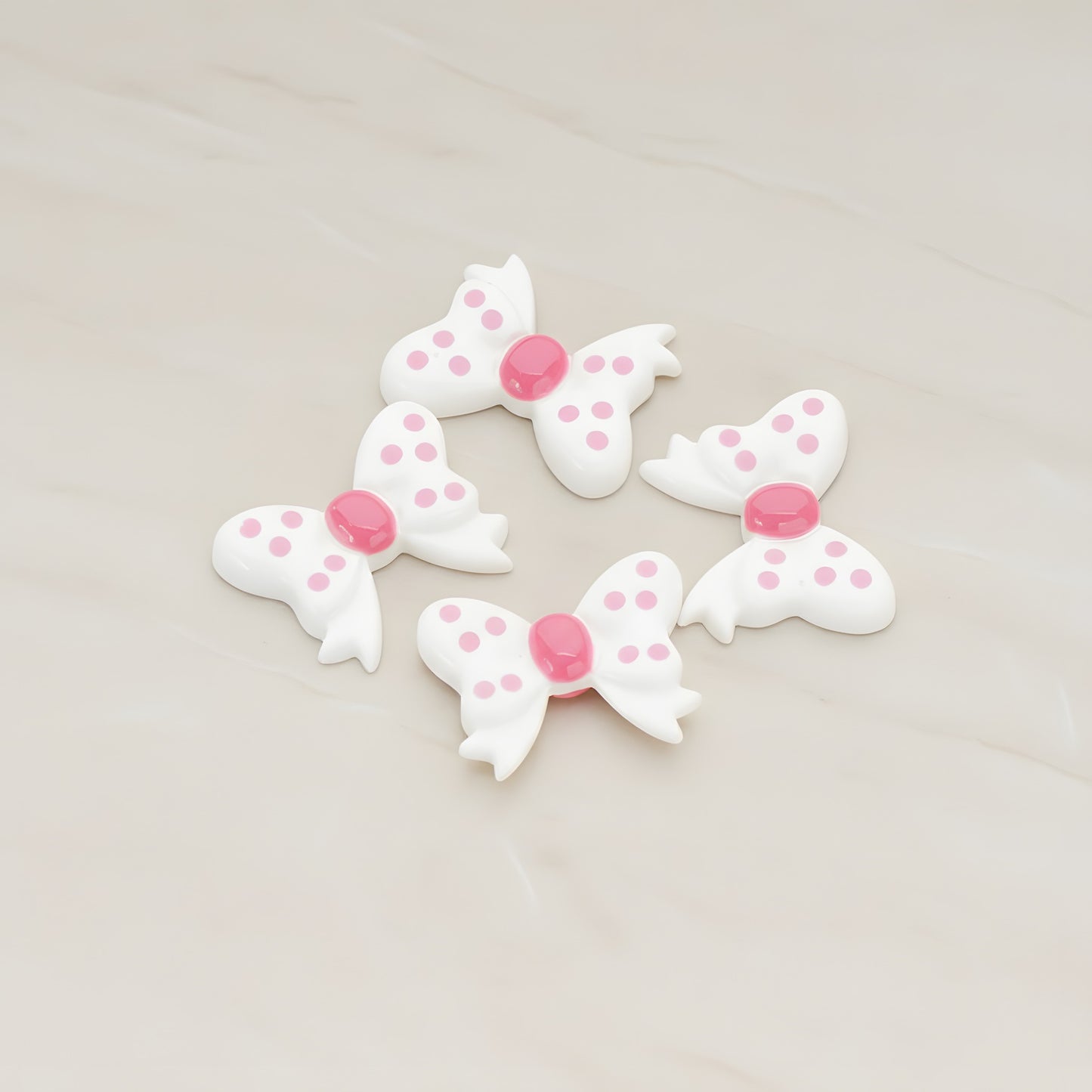 Polka Dot Bow Flat Back Cabochon, 10 Pc - White (CB.012)