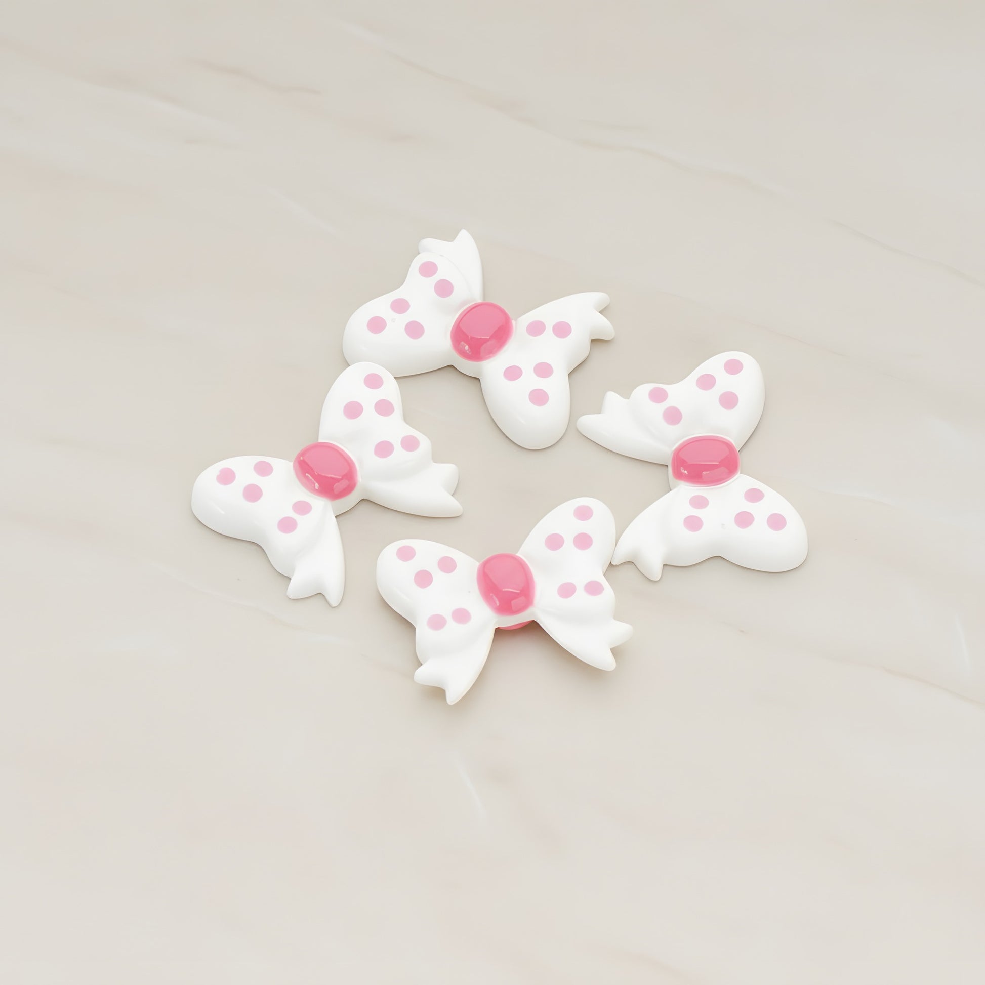 Polka Dot Bow Flat Back Cabochon, 10 Pc - White (CB.012)