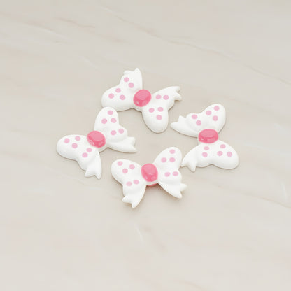 Polka Dot Bow Flat Back Cabochon, 10 Pc - White (CB.012)