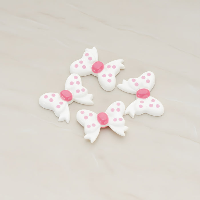 Polka Dot Bow Flat Back Cabochon, 10 Pc - White (CB.012)