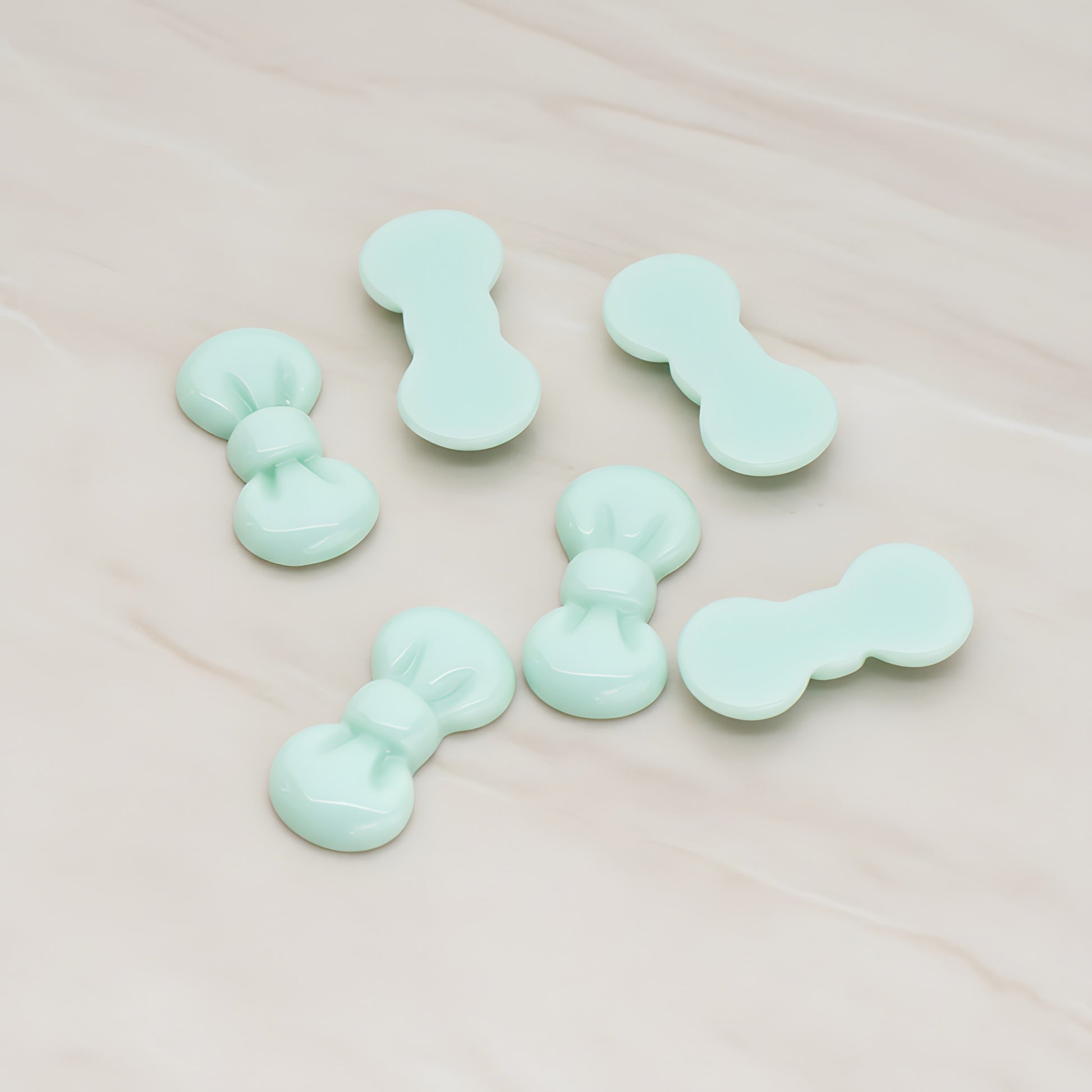 Rounded Ribbon Bow Flat Back Cabochon, 10 Pc - Mint (CB.019)