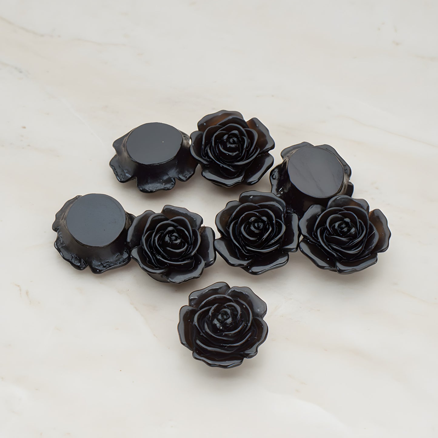 Mary Rose Flower Flat Back Cabochon, 4 Pc - Black (CB.038)