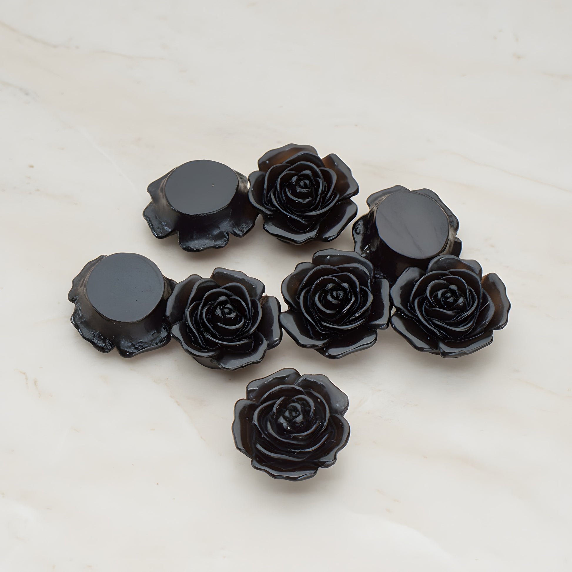 Mary Rose Flower Flat Back Cabochon, 4 Pc - Black (CB.038)