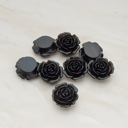Mary Rose Flower Flat Back Cabochon, 4 Pc - Black (CB.038)