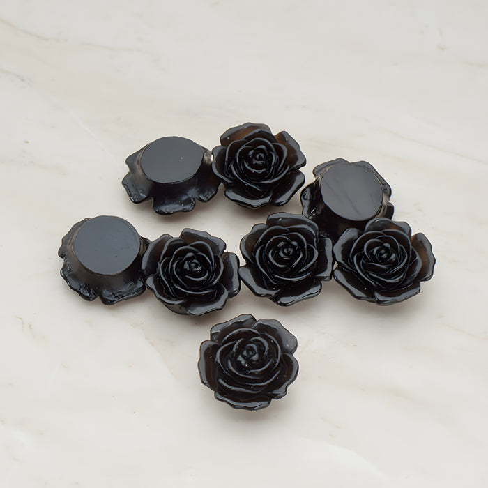 Mary Rose Flower Flat Back Cabochon, 4 Pc - Black (CB.038)