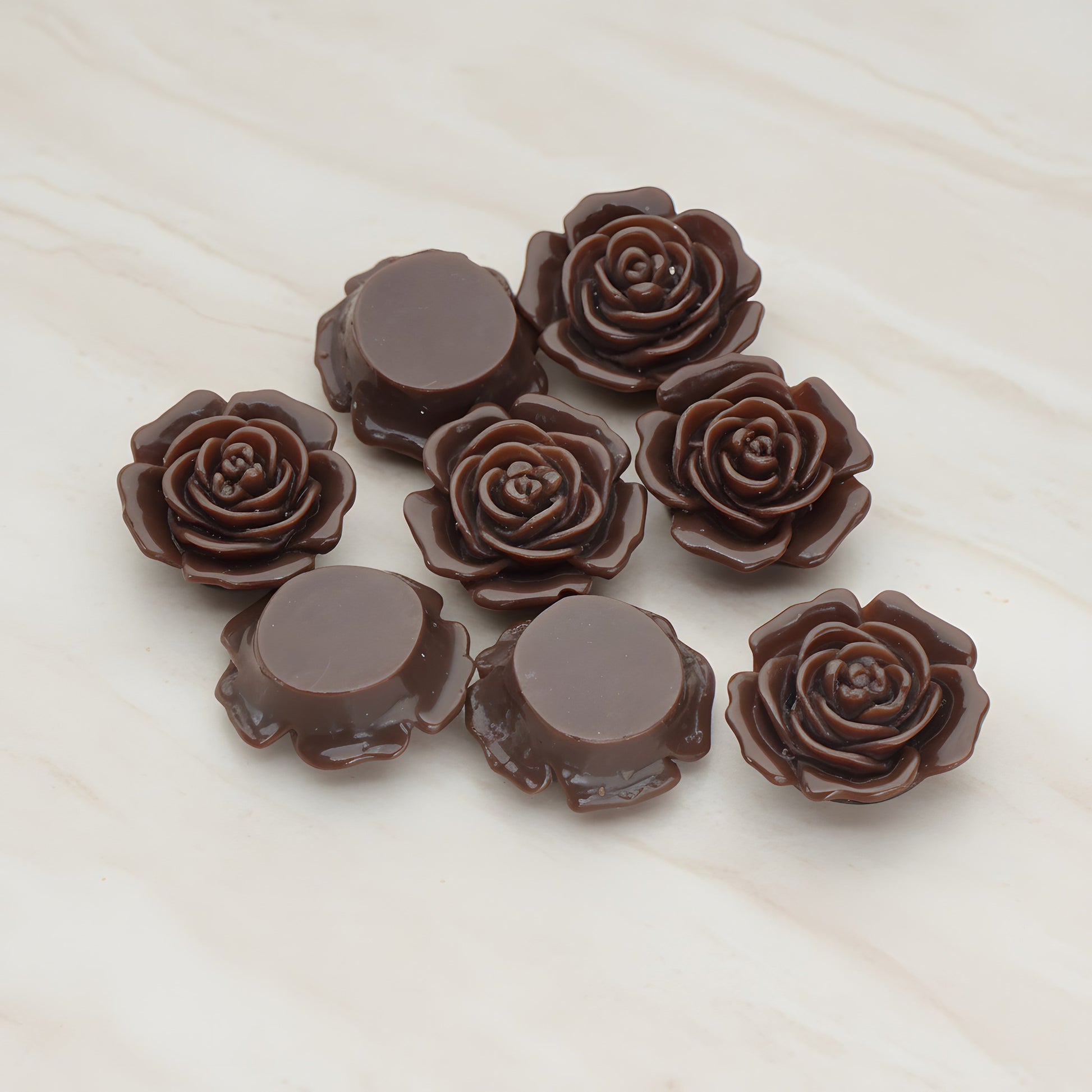 Mary Rose Flower Flat Back Cabochon, 4 Pc - Chocolate (CB.038)