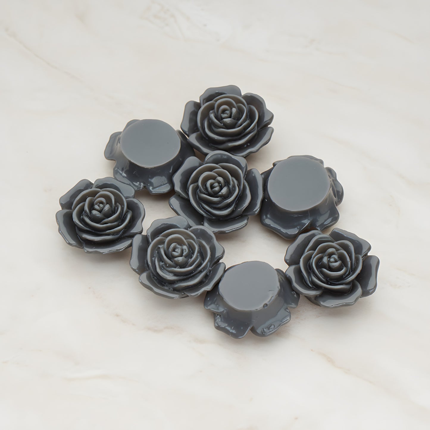 Mary Rose Flower Flat Back Cabochon, 4 Pc - Dark gray (CB.038)
