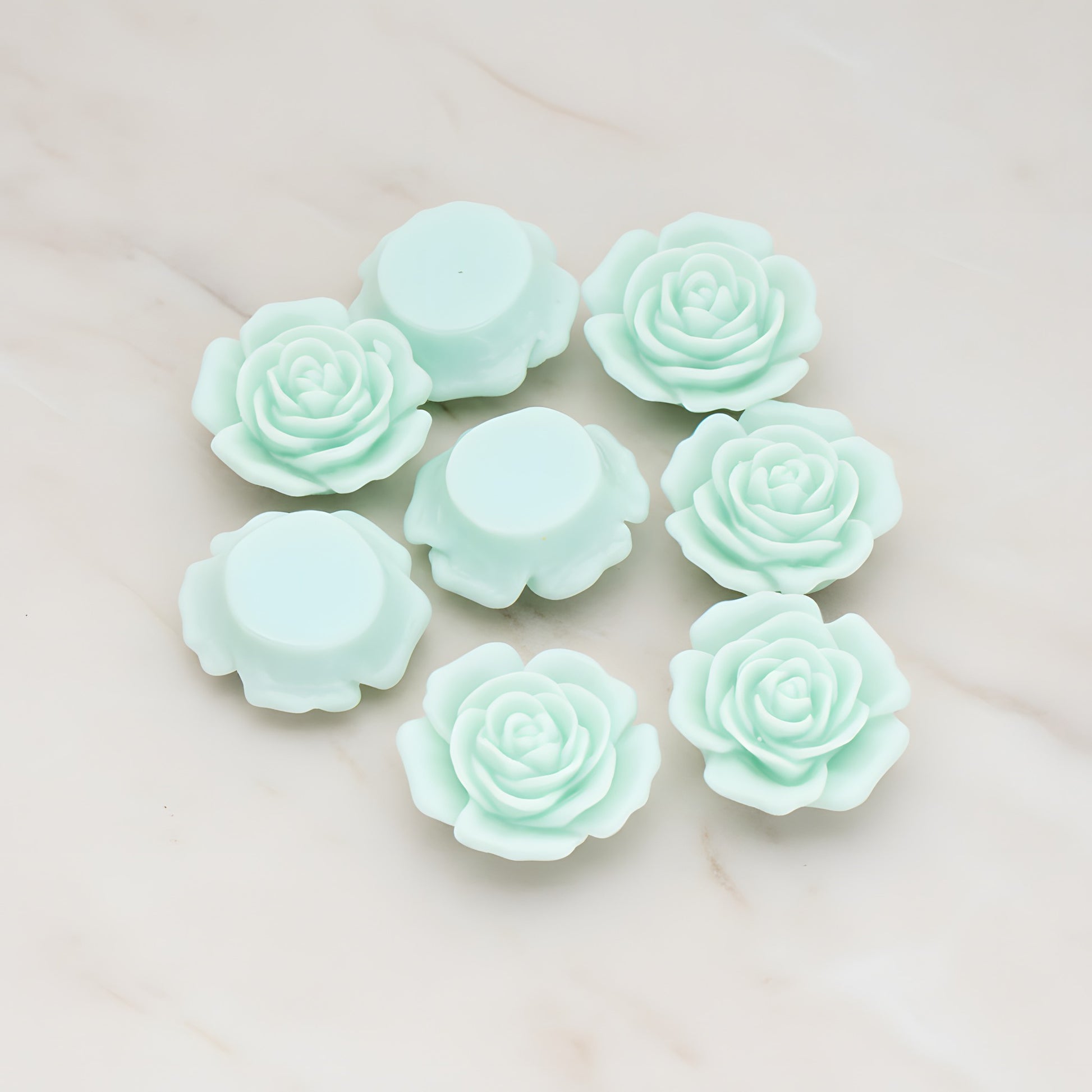 Mary Rose Flower Flat Back Cabochon, 4 Pc - Mint (CB.038)
