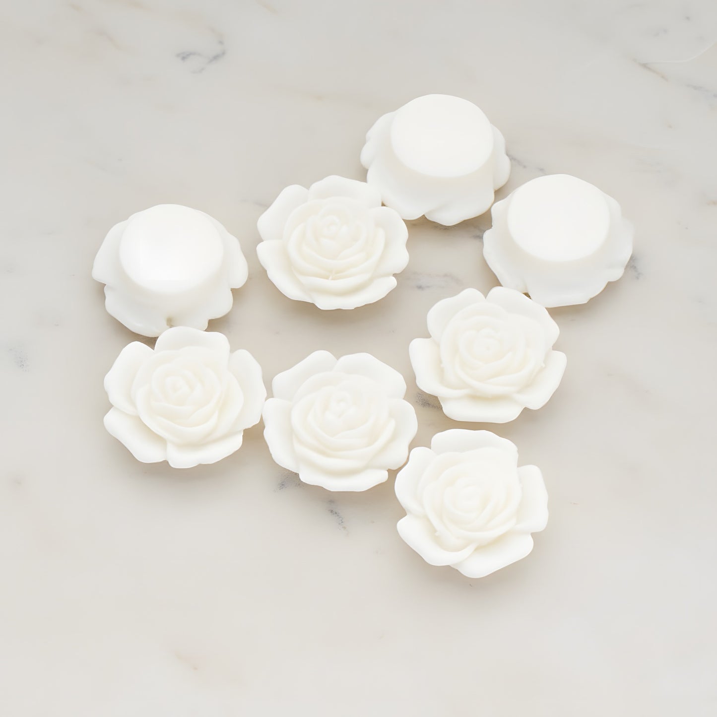 Mary Rose Flower Flat Back Cabochon, 4 Pc - White (CB.038)