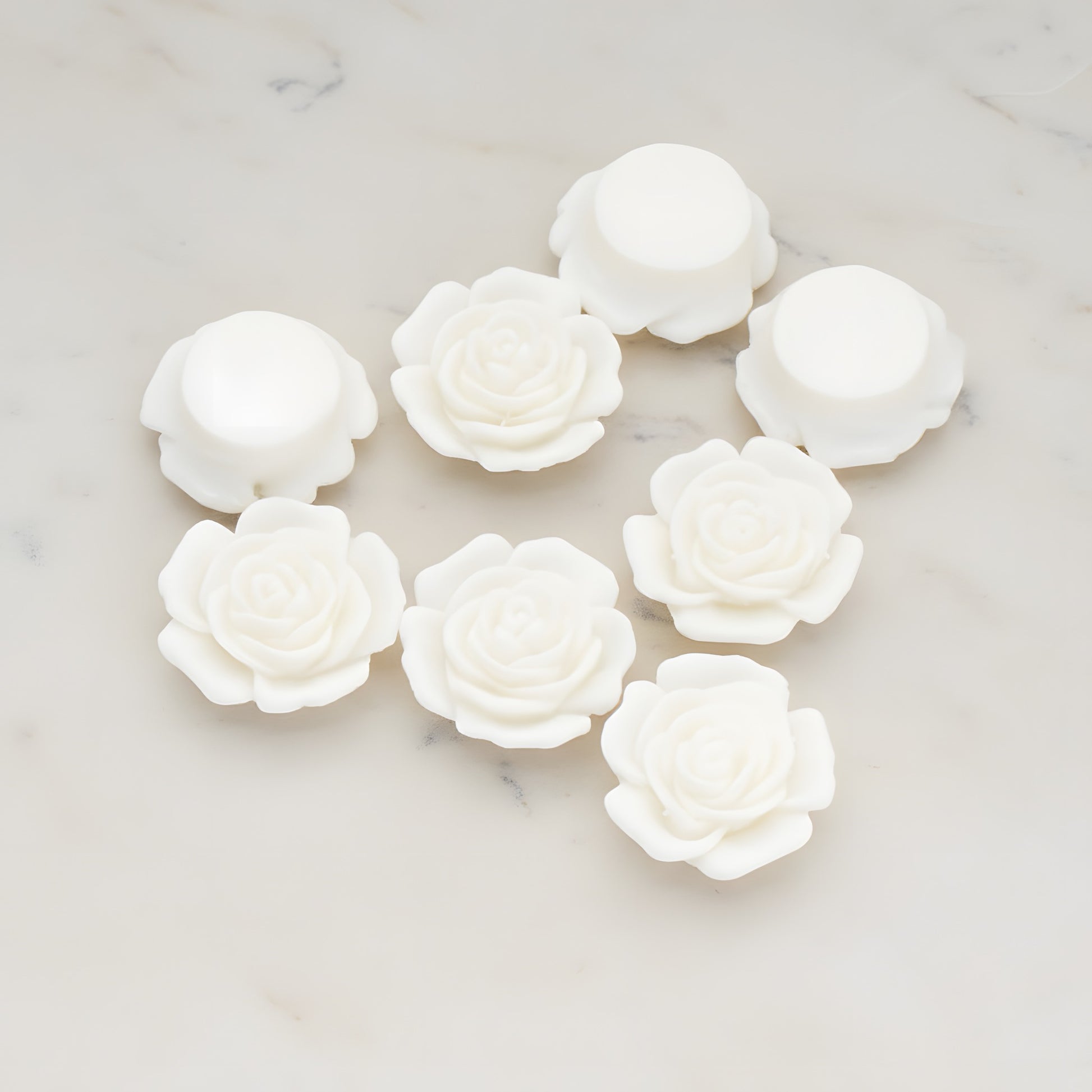 Mary Rose Flower Flat Back Cabochon, 4 Pc - White (CB.038)