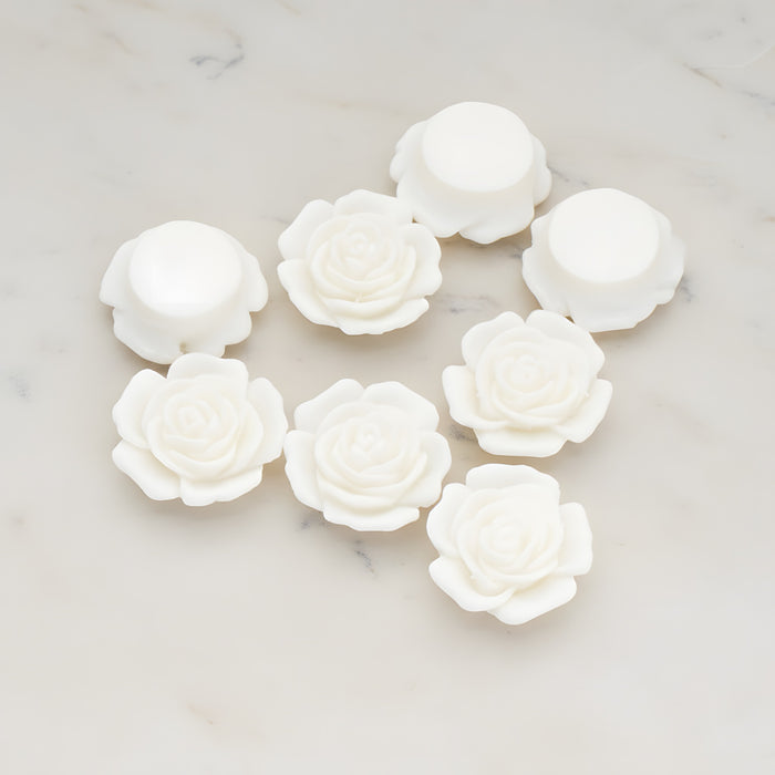 Mary Rose Flower Flat Back Cabochon, 4 Pc - White (CB.038)