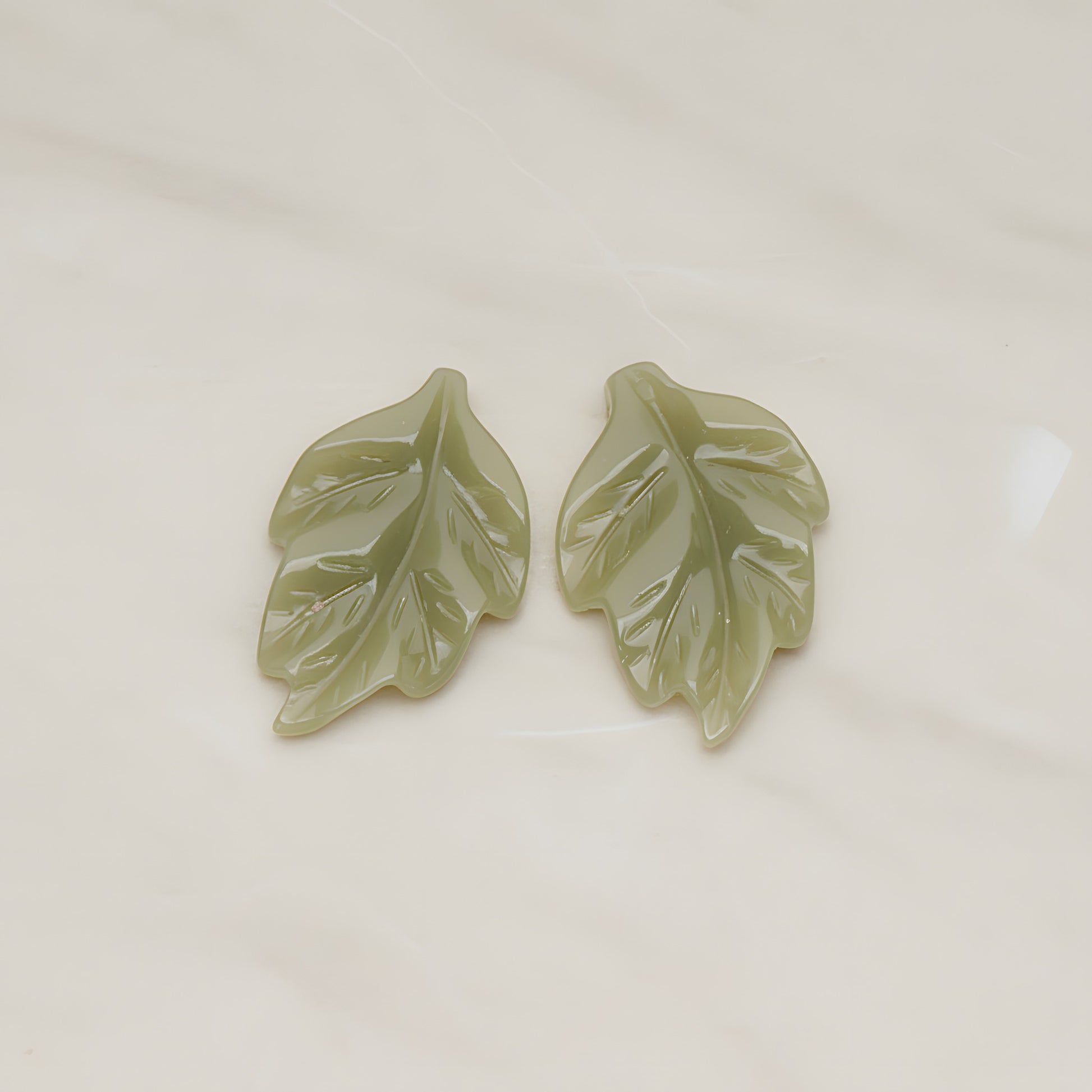 Leaf Flat Back Cabochon, 6 Pc - Khaki (CB.05)