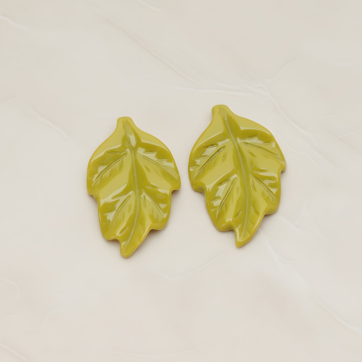 Leaf Flat Back Cabochon, 6 Pc - Olive green (CB.05)