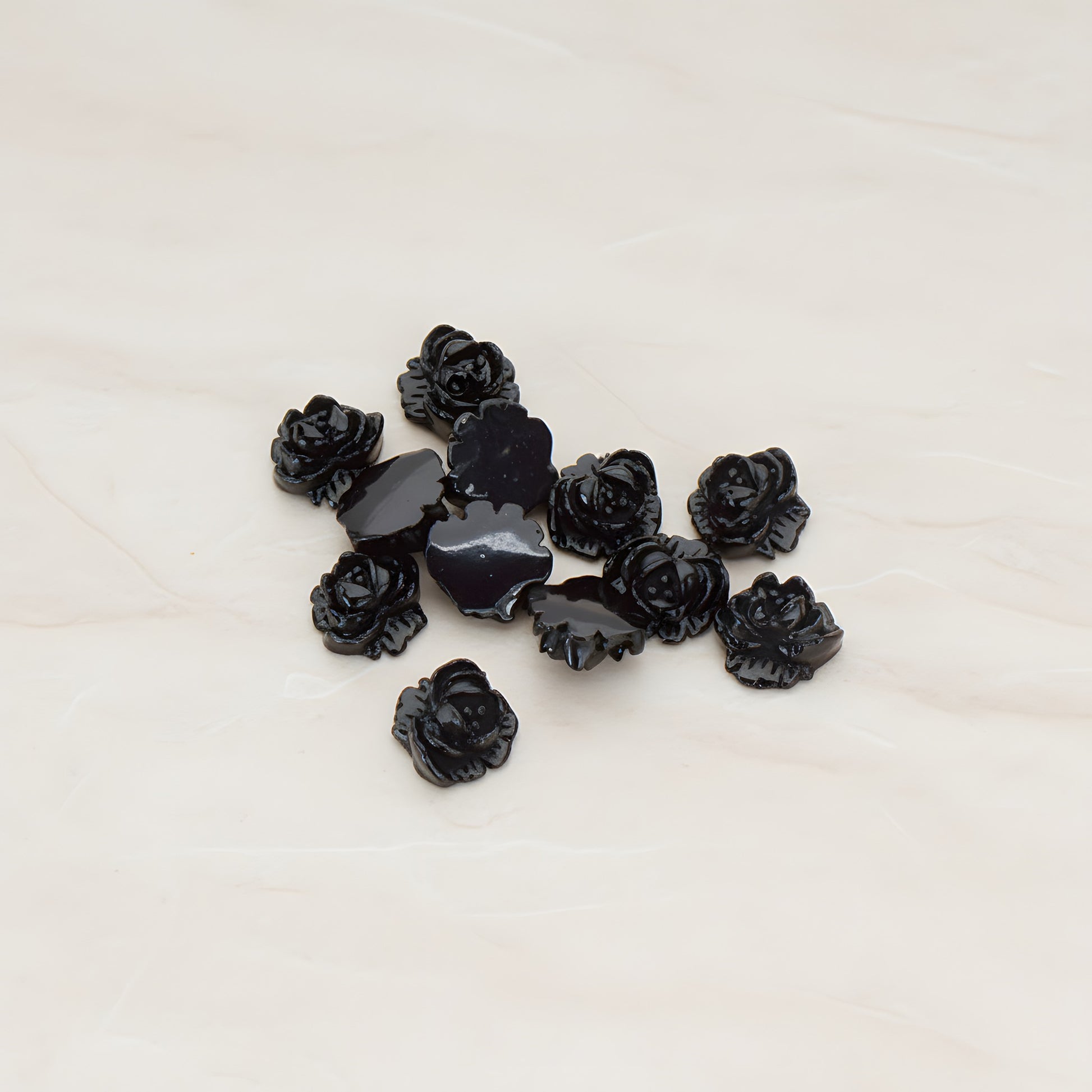 Tiny Rose Flower Flat Back Cabochon, 10 Pc - Black (CB.053)