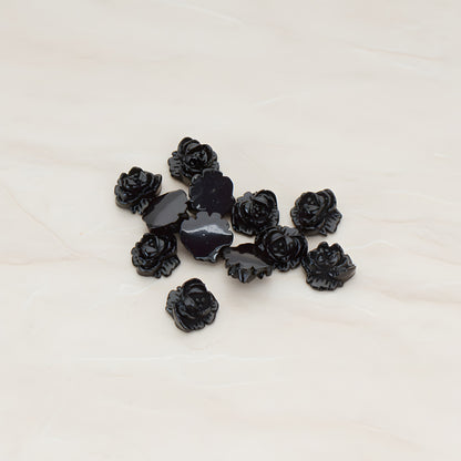 Tiny Rose Flower Flat Back Cabochon, 10 Pc - Black (CB.053)