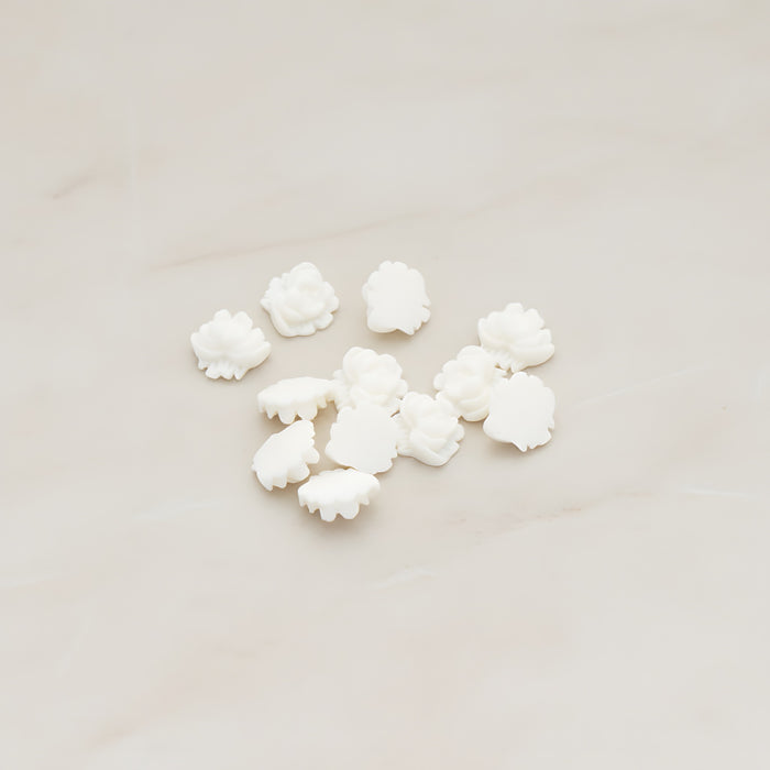 Tiny Rose Flower Flat Back Cabochon, 10 Pc - White (CB.053)