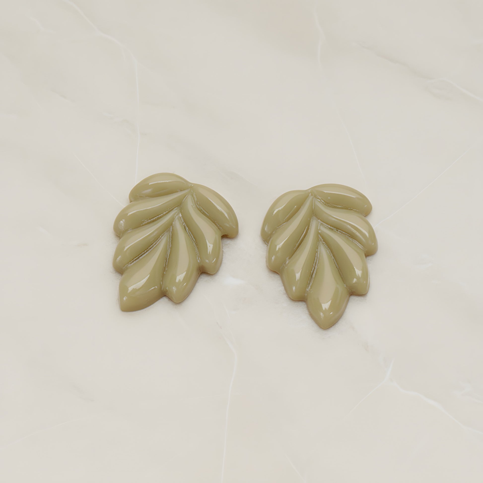 Bubble Leaf Flat Back Cabochon, 6 Pc - Khaki (CB.06)