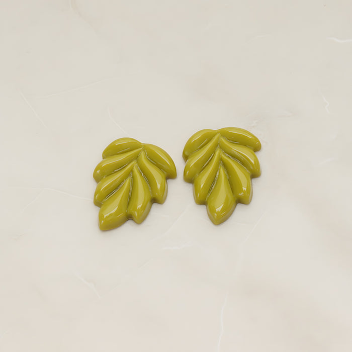 Bubble Leaf Flat Back Cabochon, 6 Pc - Olive green (CB.06)