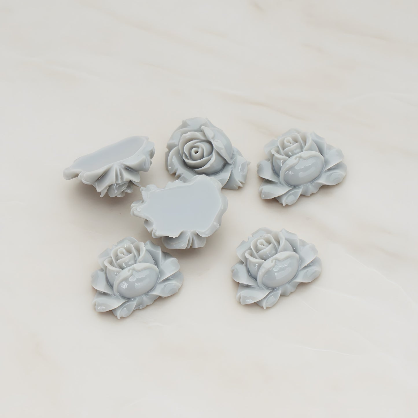 Full Bloom Rose Flower Flat Back Cabochon, 4 Pc - Gray (CB.100)