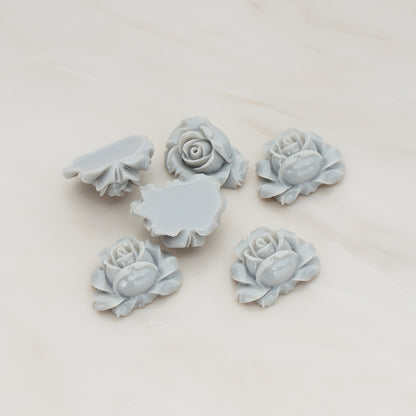 Full Bloom Rose Flower Flat Back Cabochon, 4 Pc - Gray (CB.100)
