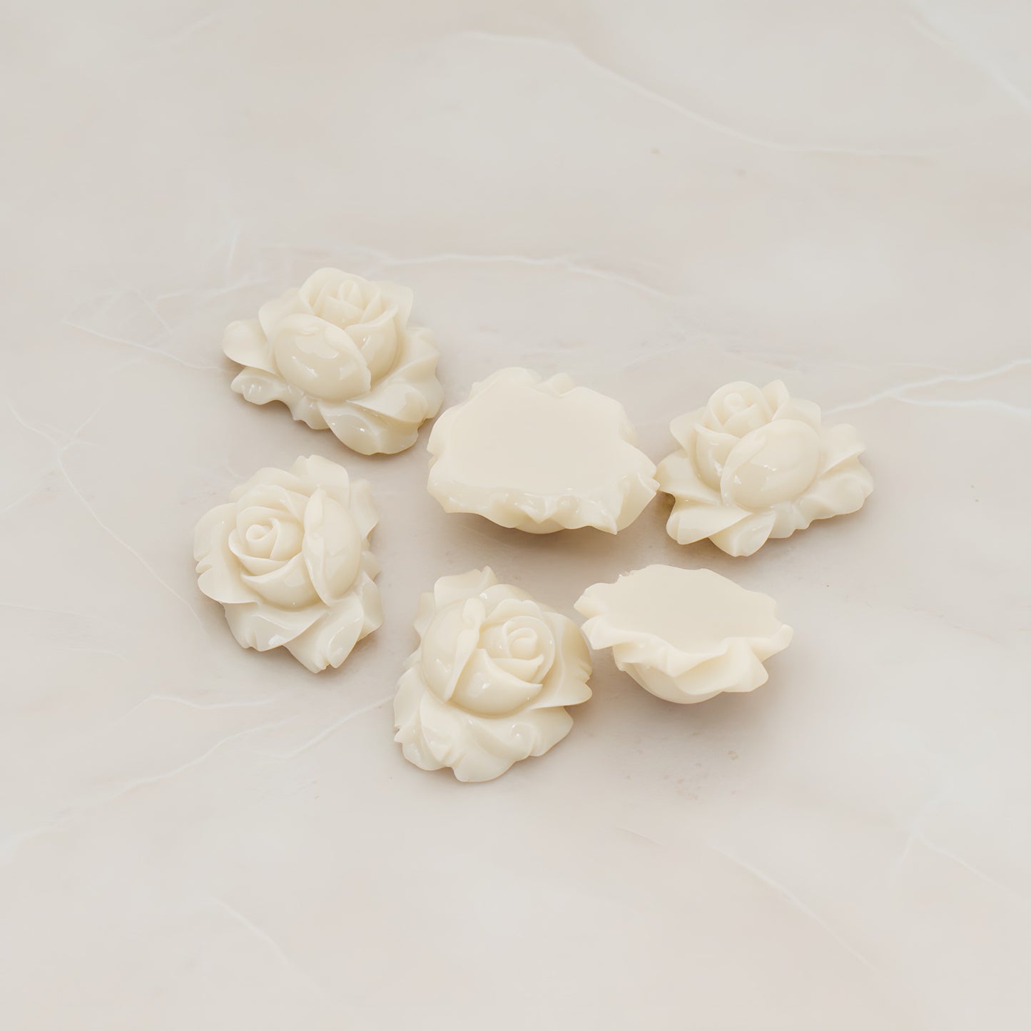 Full Bloom Rose Flower Flat Back Cabochon, 4 Pc - Latte (CB.100)