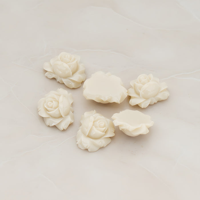 Full Bloom Rose Flower Flat Back Cabochon, 4 Pc - Latte (CB.100)