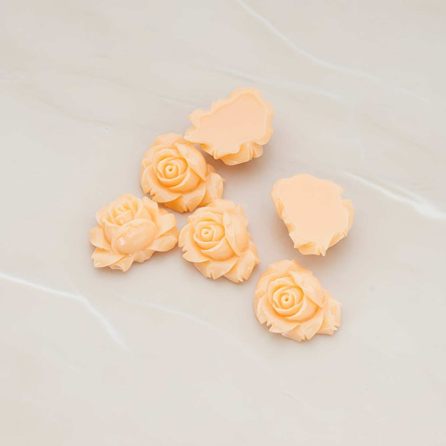 Full Bloom Rose Flower Flat Back Cabochon, 4 Pc - Orange cream (CB.100)