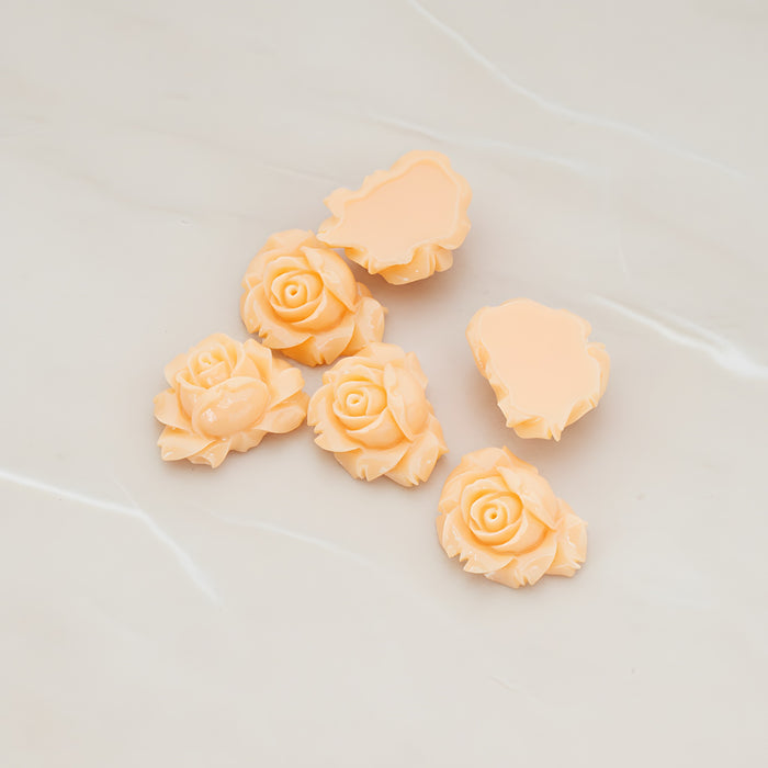 Full Bloom Rose Flower Flat Back Cabochon, 4 Pc - Orange cream (CB.100)