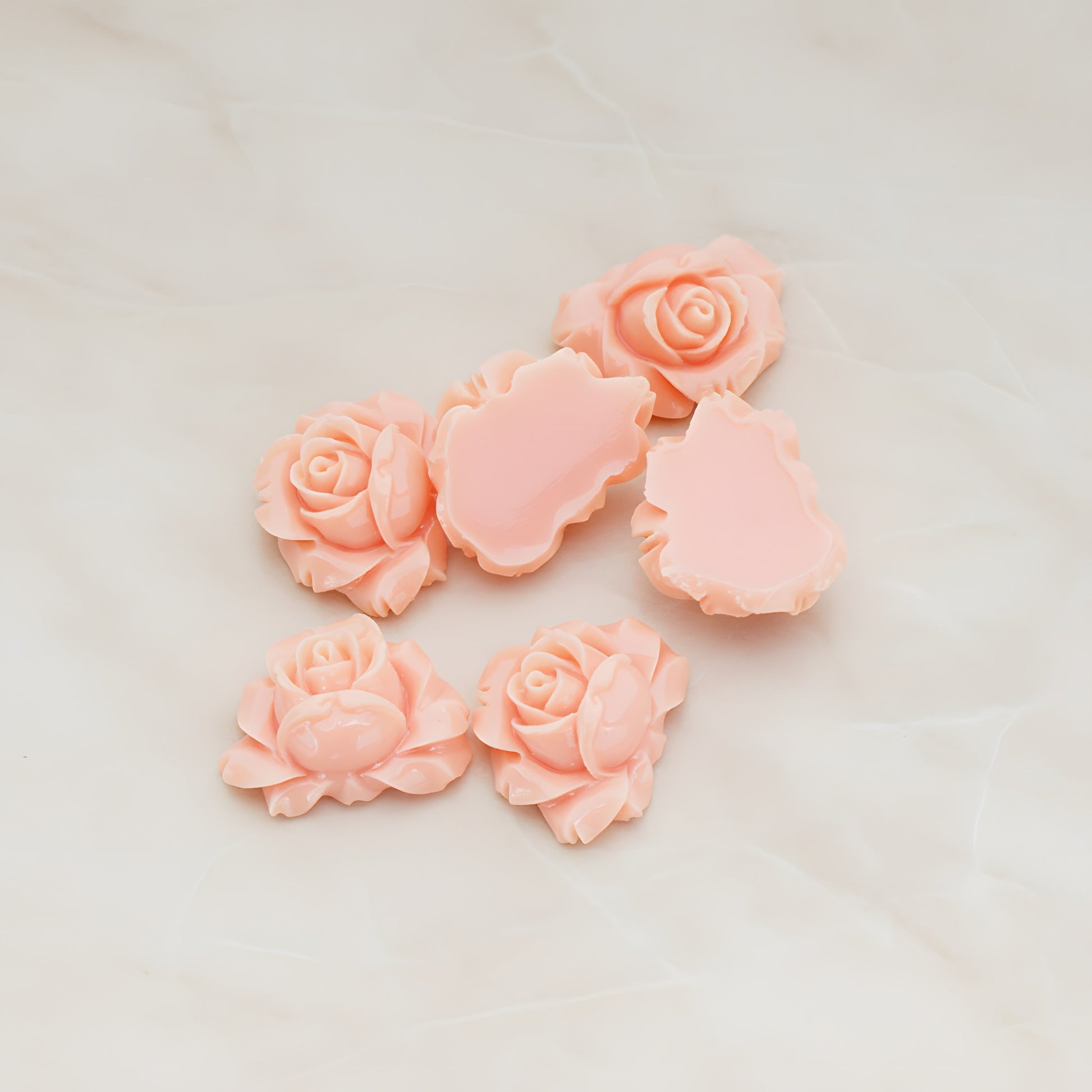 Full Bloom Rose Flower Flat Back Cabochon, 4 Pc - Pale pink (CB.100)