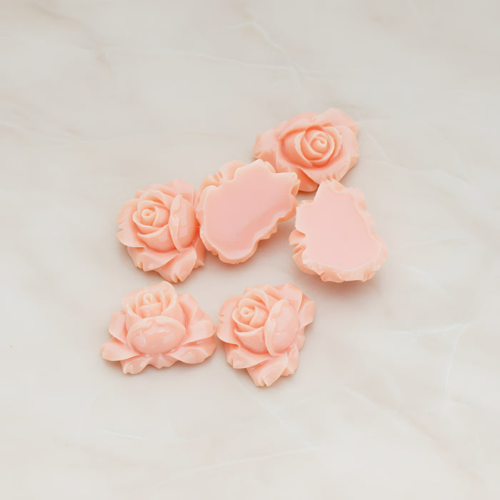 Full Bloom Rose Flower Flat Back Cabochon, 4 Pc - Pale pink (CB.100)