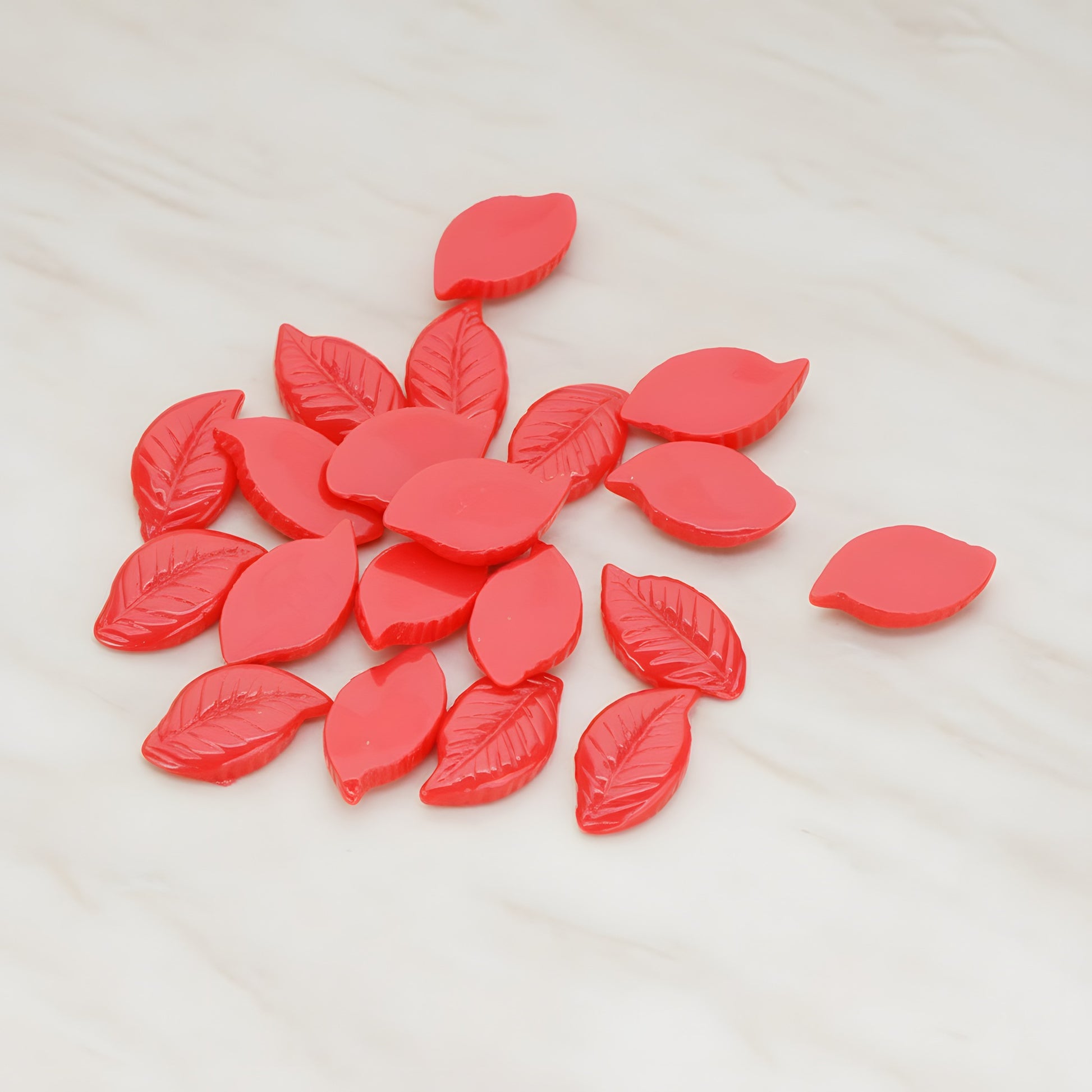Textured Leaf Flat Back Cabochon, 10 Pc - Red (CB.110)