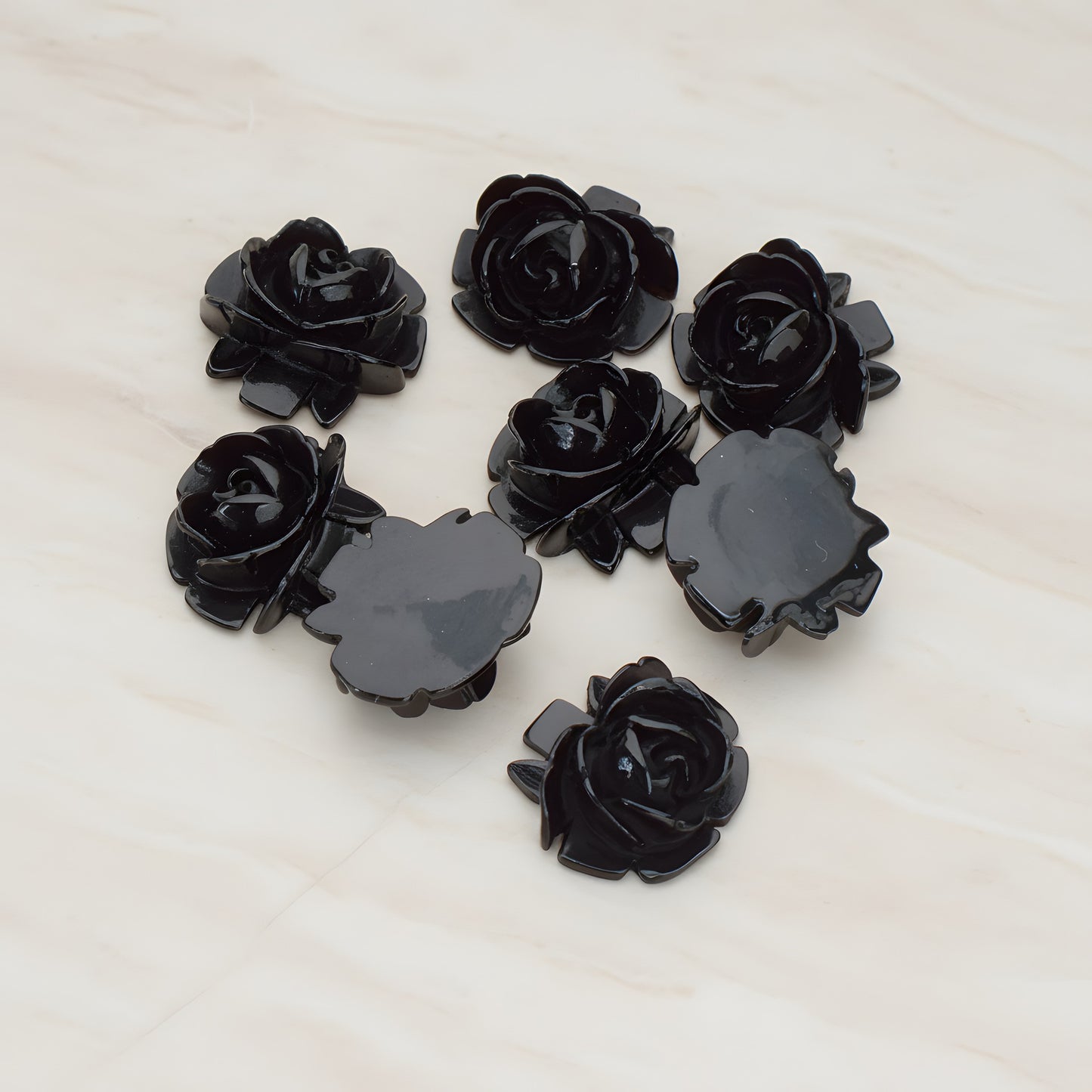 Half Rose Flower Flat Back Cabochon, 6 Pc (CB.124)
