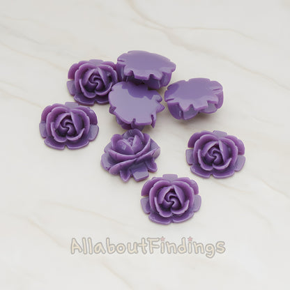 Half Rose Flower Flat Back Cabochon, 6 Pc (CB.124)