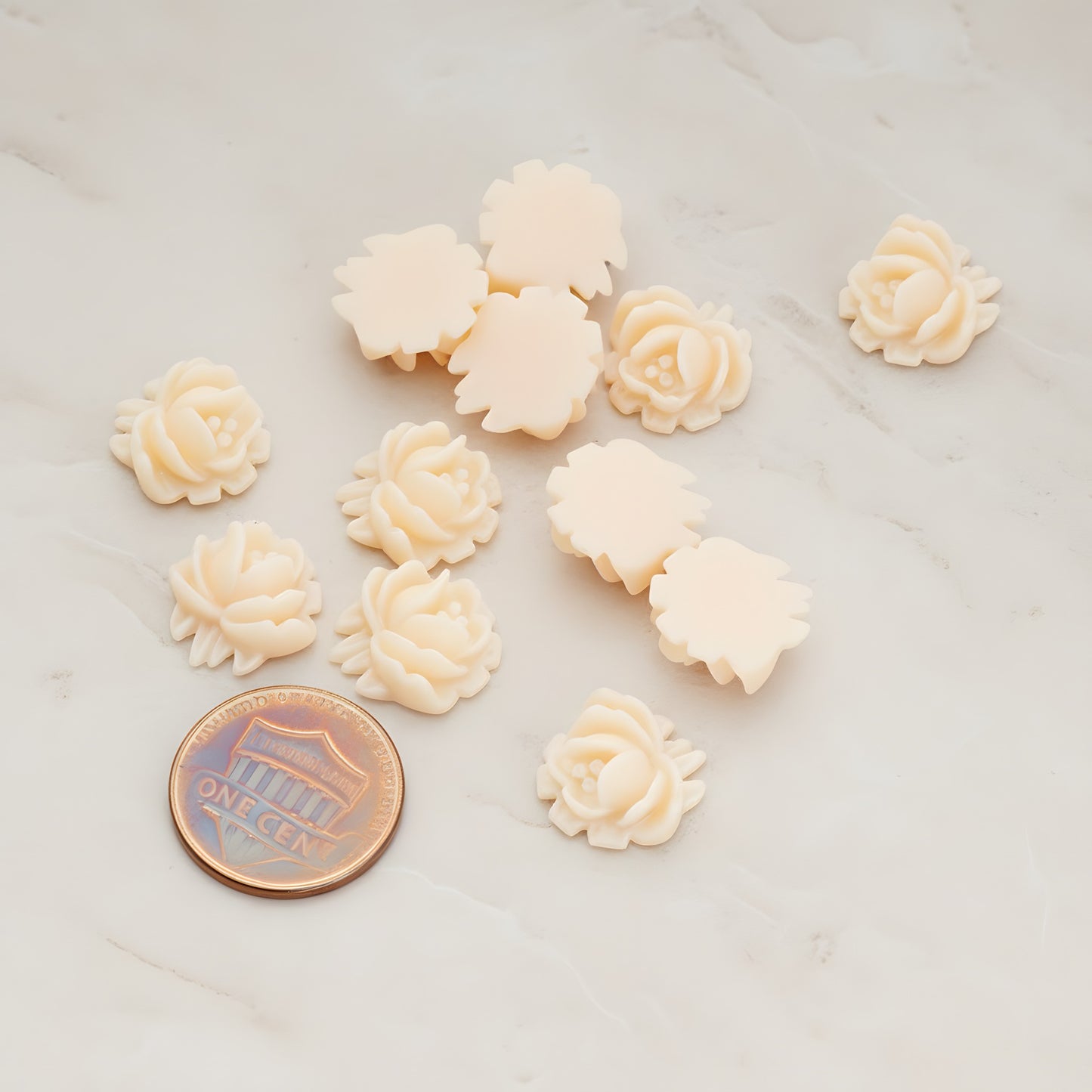 Half Rose Flower Flat Back Cabochon, 6 Pc - detail view 1 (CB.125)
