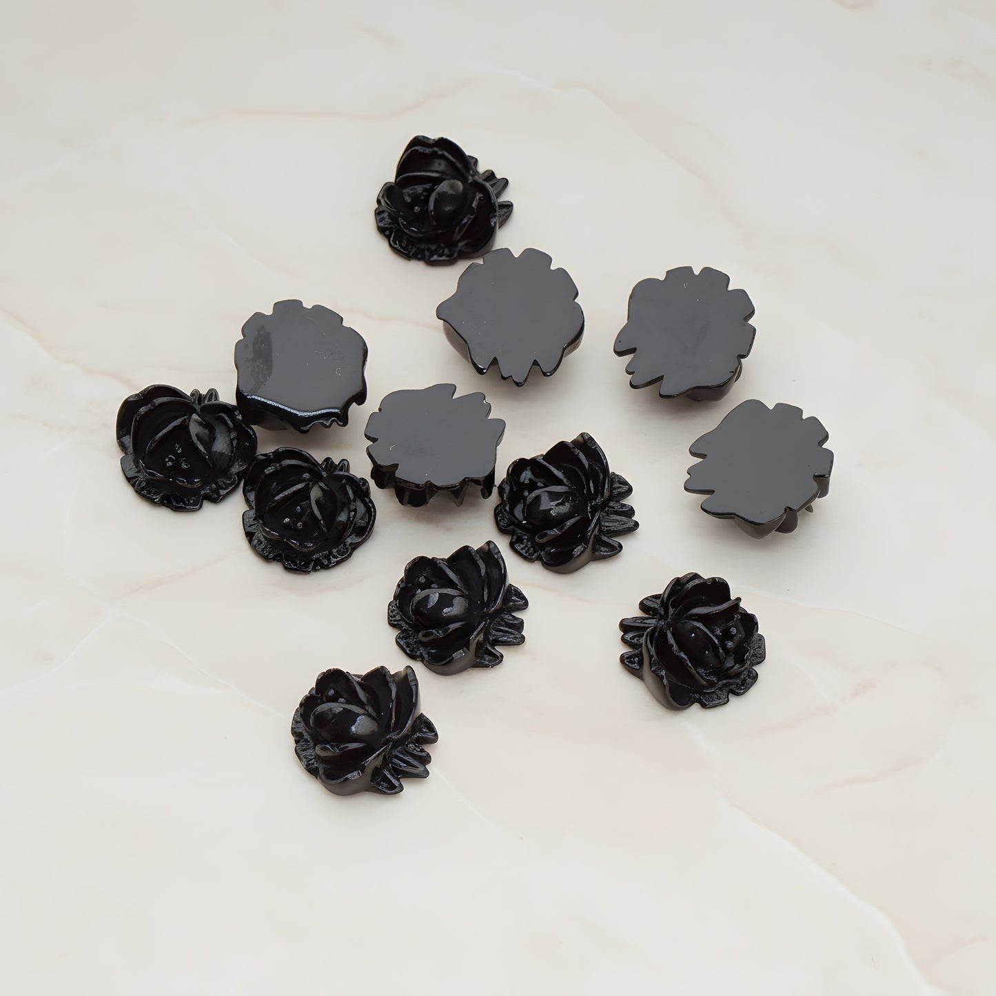 Half Rose Flower Flat Back Cabochon, 6 Pc - Black (CB.125)