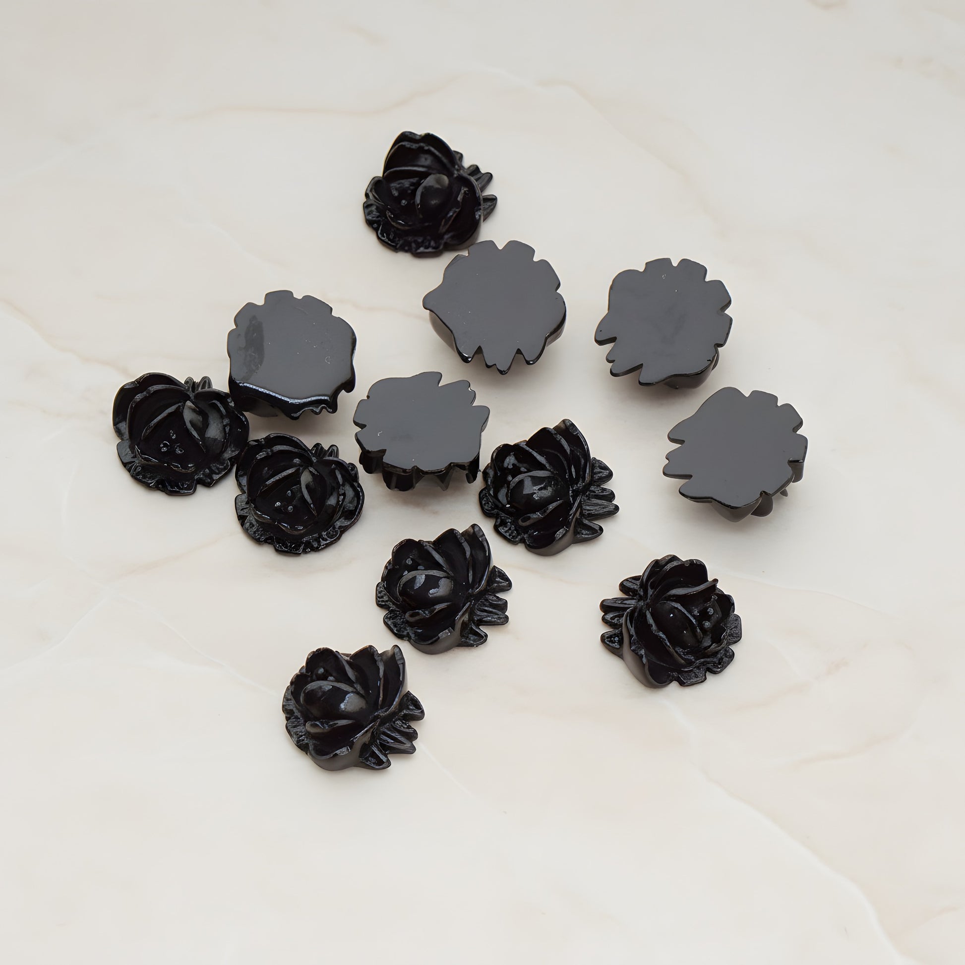 Half Rose Flower Flat Back Cabochon, 6 Pc - Black (CB.125)