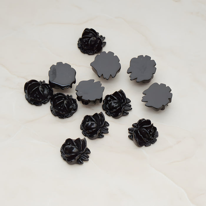 Half Rose Flower Flat Back Cabochon, 6 Pc - Black (CB.125)