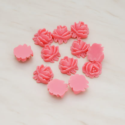 Half Rose Flower Flat Back Cabochon, 6 Pc - Hot pink (CB.125)