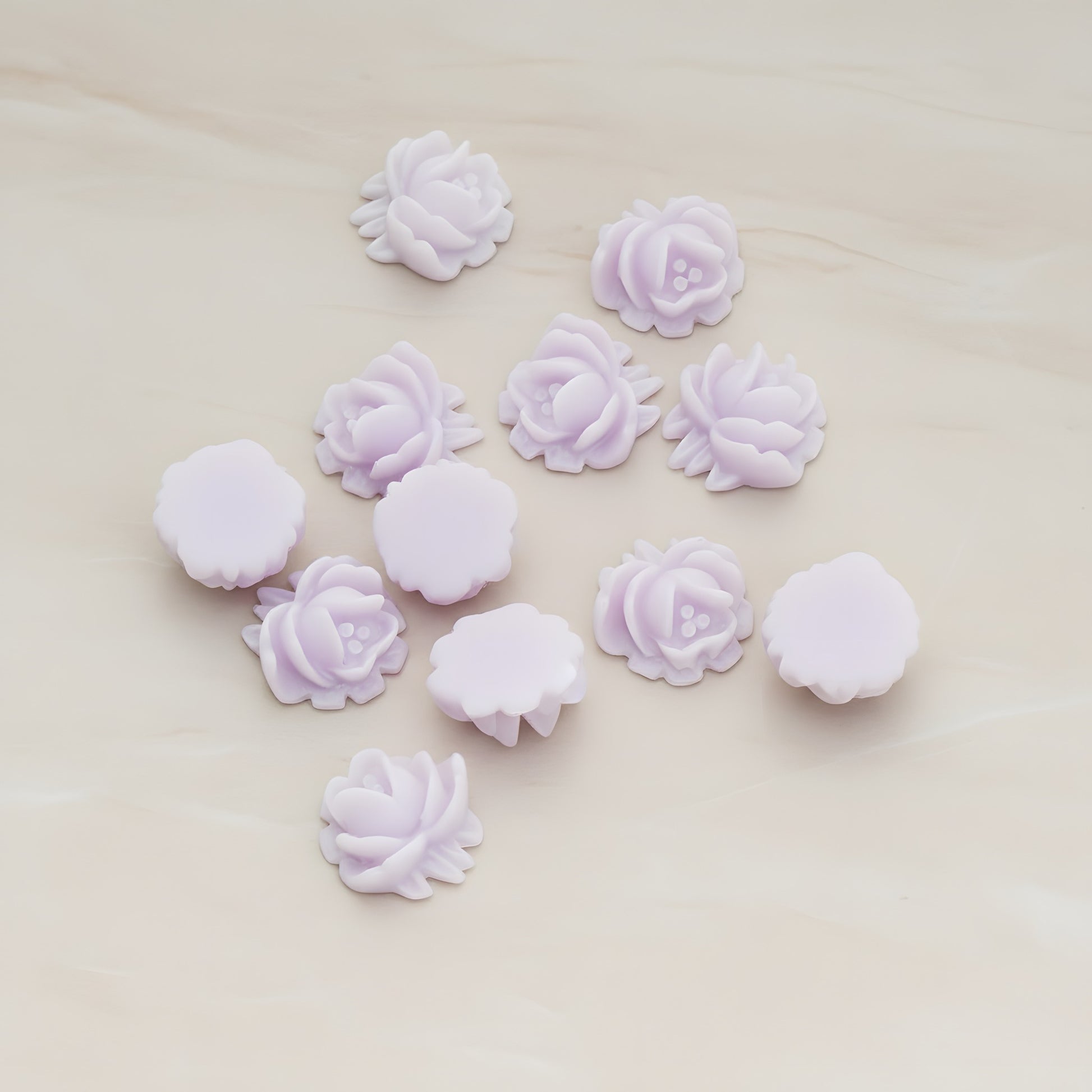 Half Rose Flower Flat Back Cabochon, 6 Pc - Lavender (CB.125)
