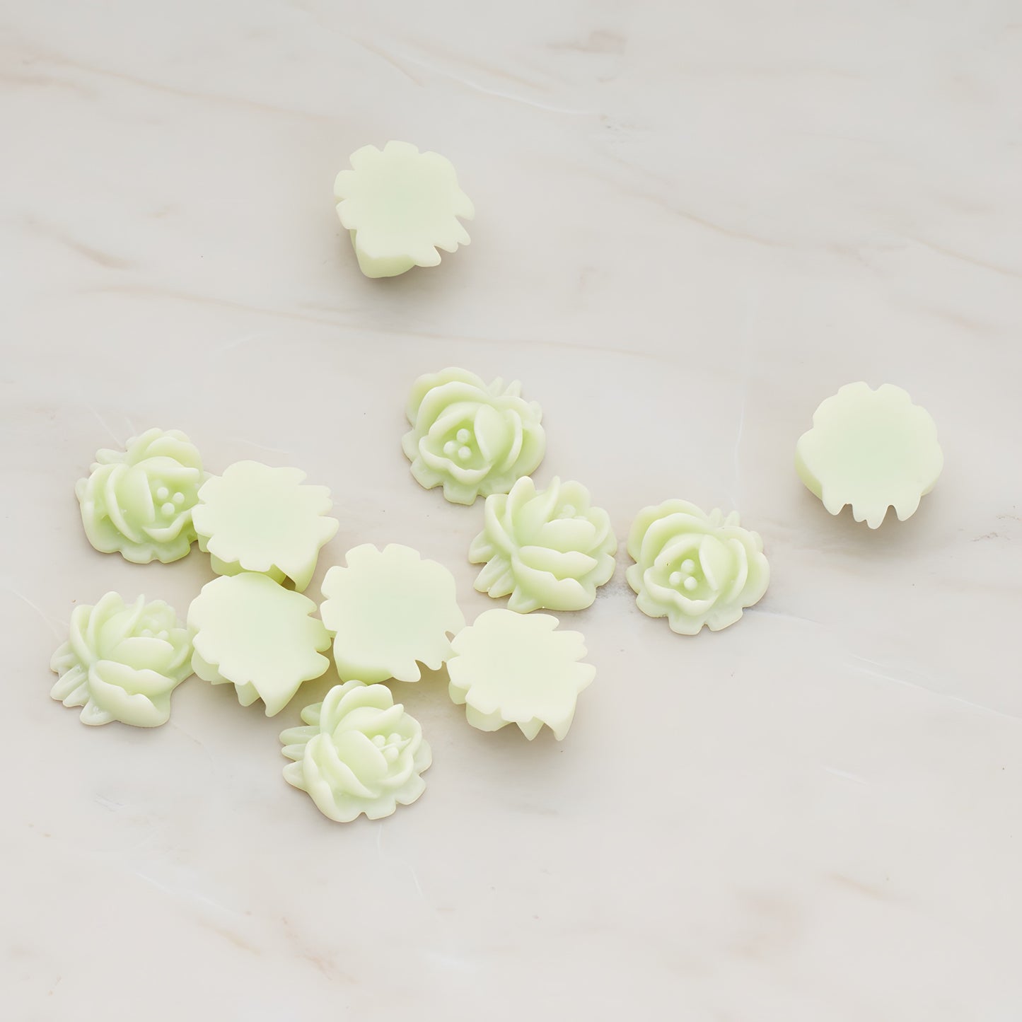 Half Rose Flower Flat Back Cabochon, 6 Pc - Lime green (CB.125)