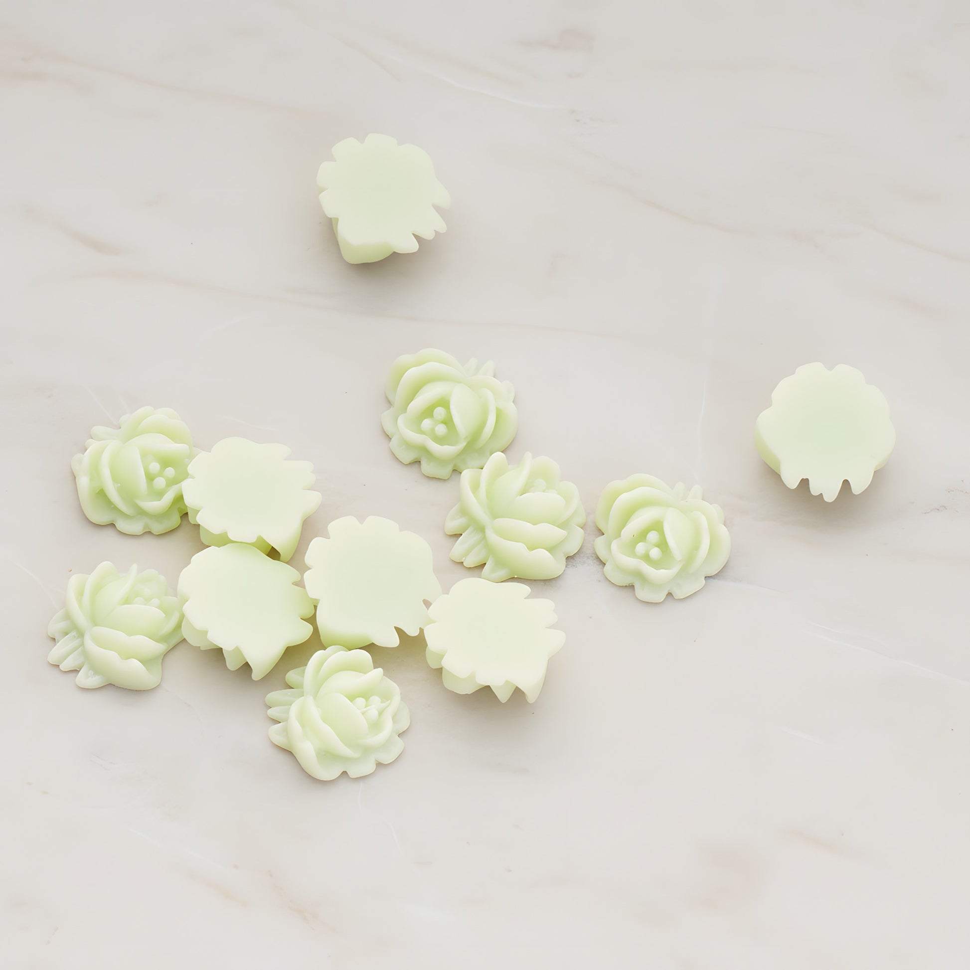 Half Rose Flower Flat Back Cabochon, 6 Pc - Lime green (CB.125)