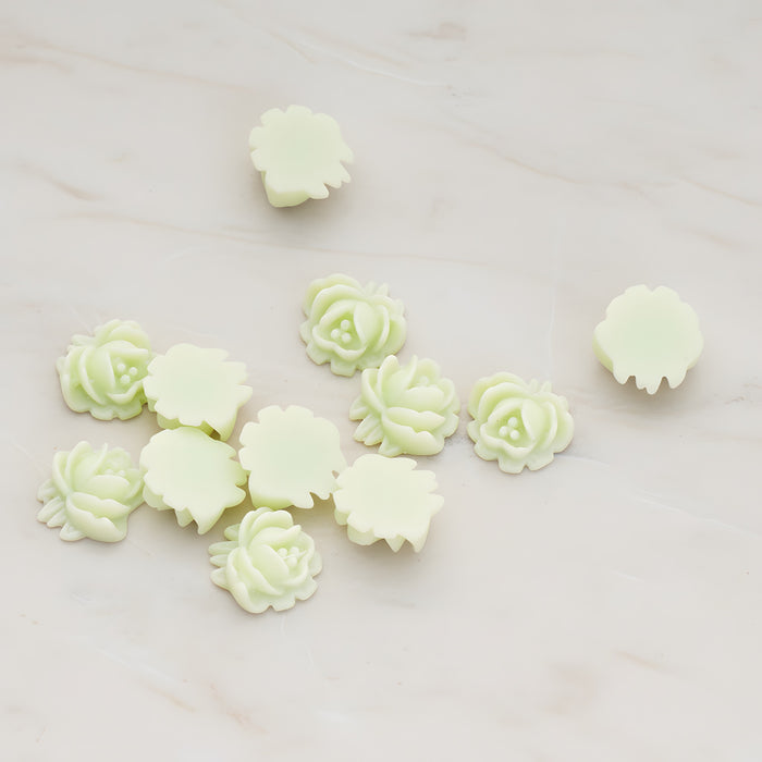 Half Rose Flower Flat Back Cabochon, 6 Pc - Lime green (CB.125)