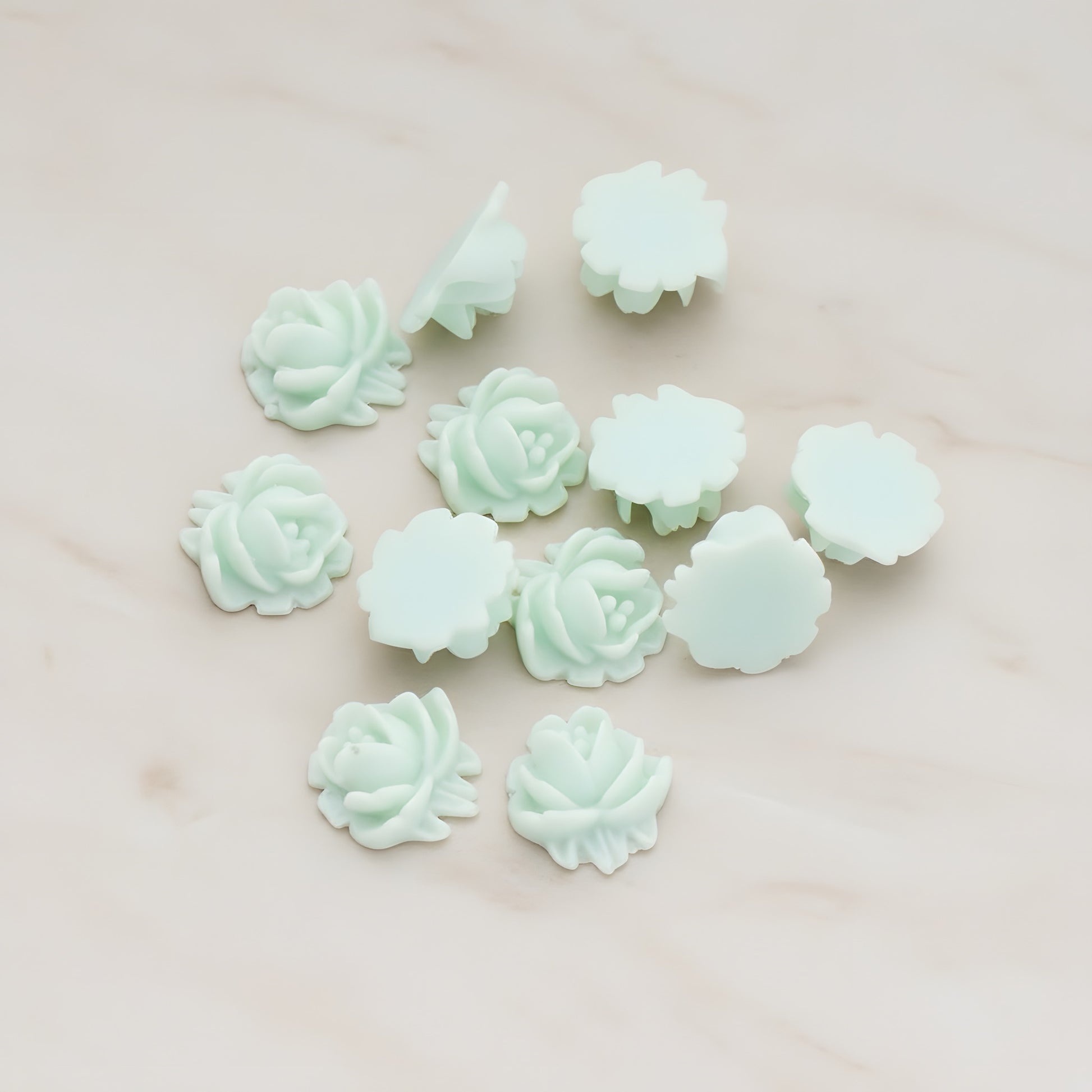 Half Rose Flower Flat Back Cabochon, 6 Pc - Mint (CB.125)