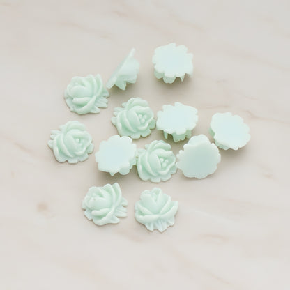 Half Rose Flower Flat Back Cabochon, 6 Pc - Mint (CB.125)