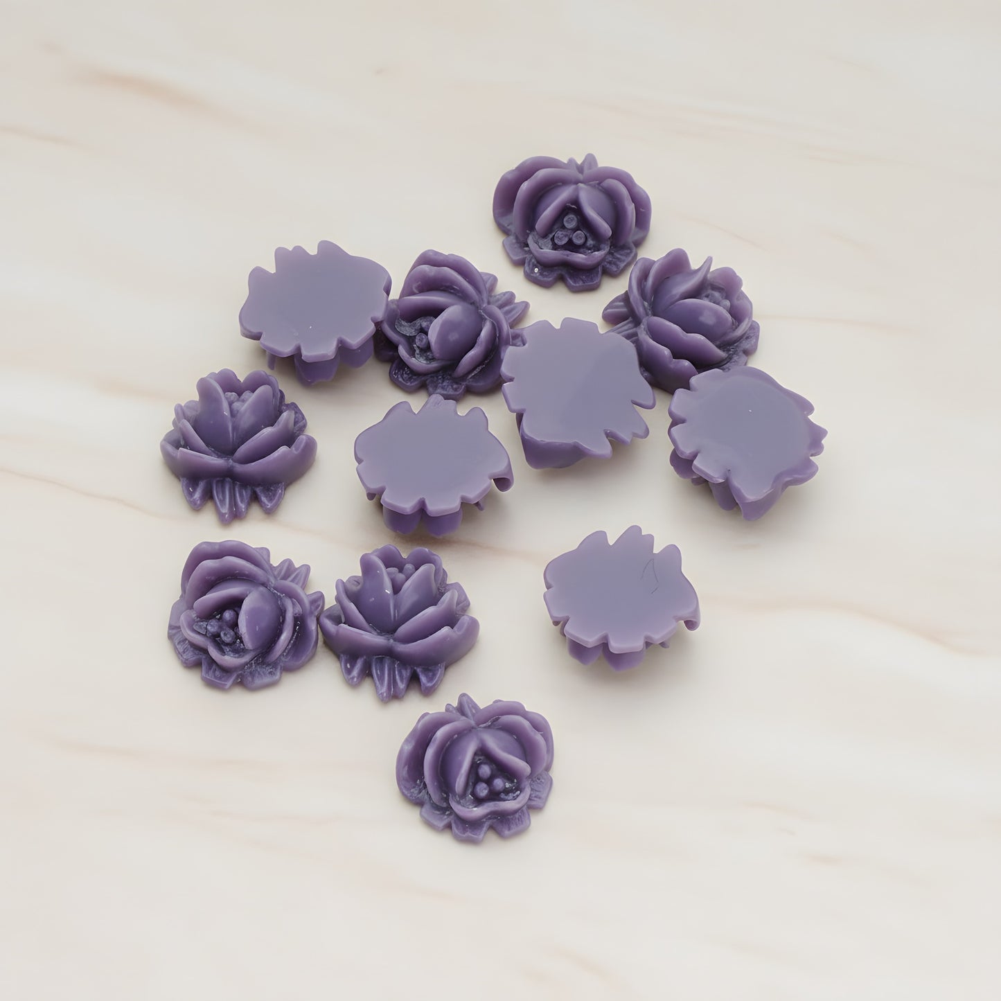 Half Rose Flower Flat Back Cabochon, 6 Pc - Purple (CB.125)