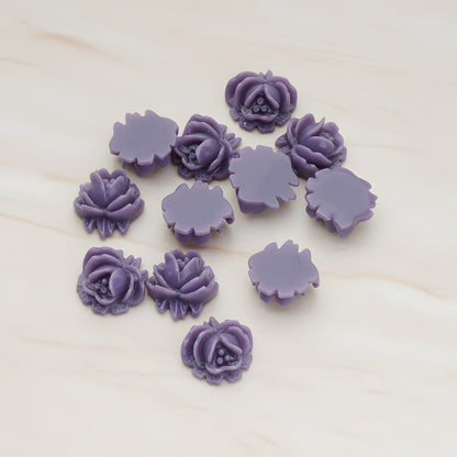 Half Rose Flower Flat Back Cabochon, 6 Pc - Purple (CB.125)